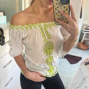 Poupette St. Barth White Blouse with Yellow Embroidery